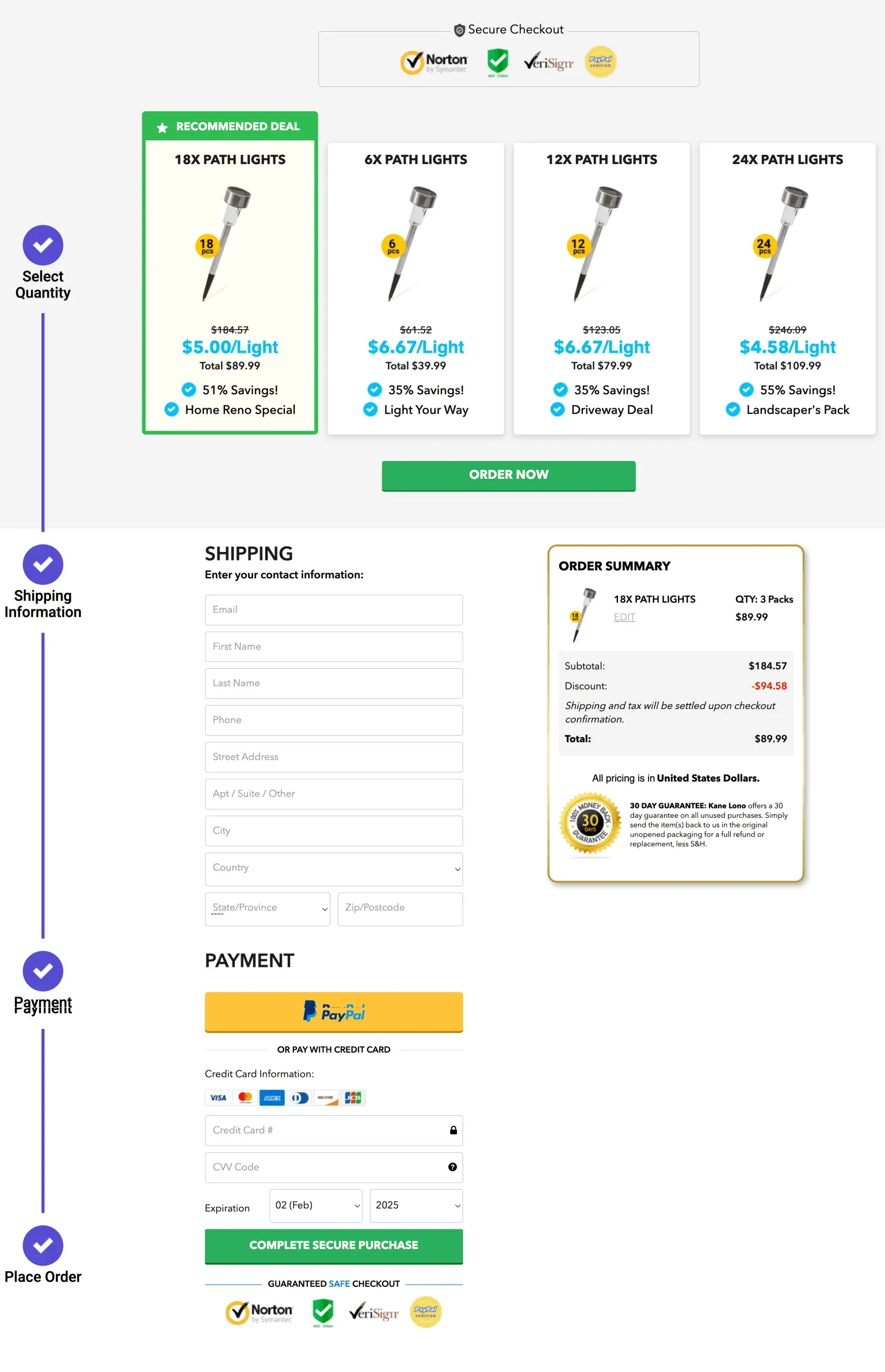 Kane Lono Solar Path Light checkout page